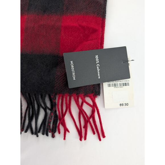 Red Black Cashmere Scarf Buffalo Plaid Check - Picture 3 of 7